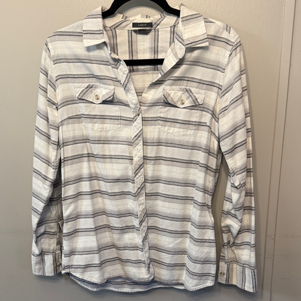 Eddie Bauer White and Gray Striped Shirt